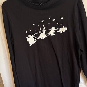 Black Santa & Dinosaur Print Long Sleeve Shirt